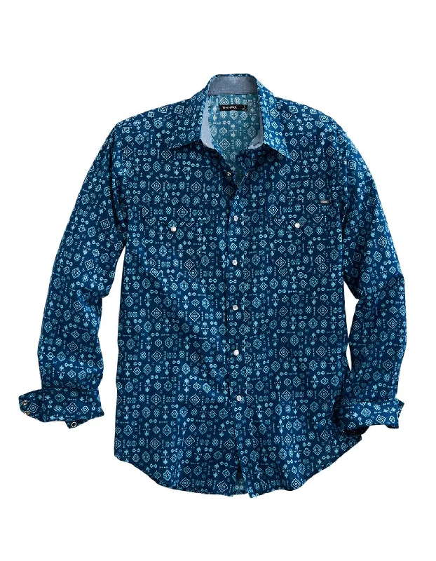 Men's Thermal - Lined Casual Shirts in Black for Added Warmth in Cold WeatherTin Haul Mens 1954 Indigo Aztec Blue 100% Cotton L/S Shirt Men's Thermal - Lined Casual Shirts in Black for Added Warmth in Cold WeatherTin Haul Mens 1954 Indigo Aztec Blue 100% Cotton L/S Shirt