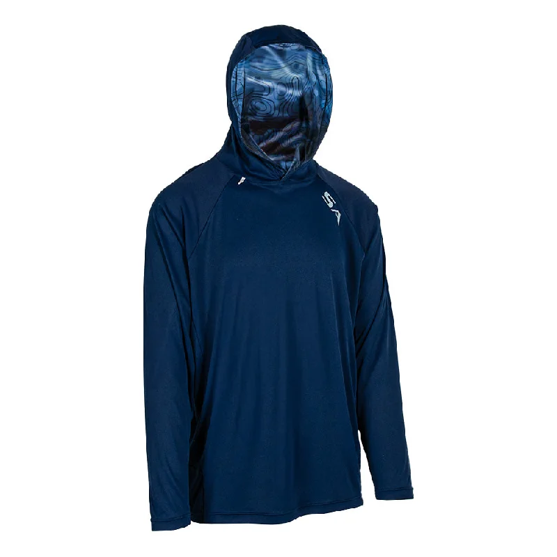 Men's Stretch - Fabric Casual Shirts in Navy Blue for a Comfortable and Flexible FitHooded Performance Long Sleeve Shirt | Underwater Topography Men's Stretch - Fabric Casual Shirts in Navy Blue for a Comfortable and Flexible FitHooded Performance Long Sleeve Shirt | Underwater Topography