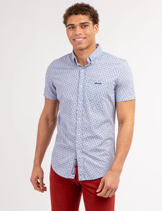 Men's Graphic - Printed Casual Shirts with Pop - Culture References for a Fun and Stylish LookSTAR PRINT POPLIN SHORT SLEEVE SHIRT WITH POCKET Men's Graphic - Printed Casual Shirts with Pop - Culture References for a Fun and Stylish LookSTAR PRINT POPLIN SHORT SLEEVE SHIRT WITH POCKET