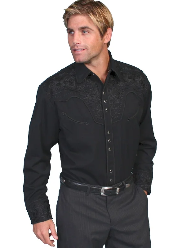 Men's Moisture - Wicking Performance Fabric Casual Shirts for Outdoor ActivitiesScully Western Mens Jet Black Polyester L/S Big Tooled Floral Western Shirt Men's Moisture - Wicking Performance Fabric Casual Shirts for Outdoor ActivitiesScully Western Mens Jet Black Polyester L/S Big Tooled Floral Western Shirt