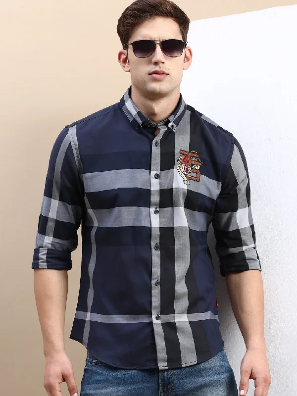 Men's Moisture - Wicking Performance Fabric Casual Shirts for Outdoor ActivitiesMen Navy Checked Casual Shirt Men's Moisture - Wicking Performance Fabric Casual Shirts for Outdoor ActivitiesMen Navy Checked Casual Shirt