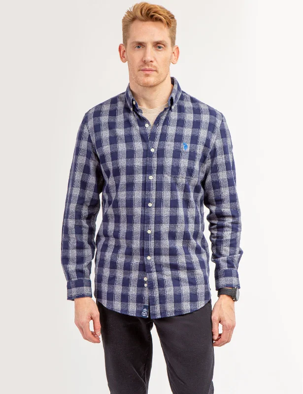 Plus Size Men's Striped Chambray Casual Shirts with a Spread Collar for a Preppy AppearancePLAID JASPE COTTON LONG SLEEVE SHIRT Plus Size Men's Striped Chambray Casual Shirts with a Spread Collar for a Preppy AppearancePLAID JASPE COTTON LONG SLEEVE SHIRT