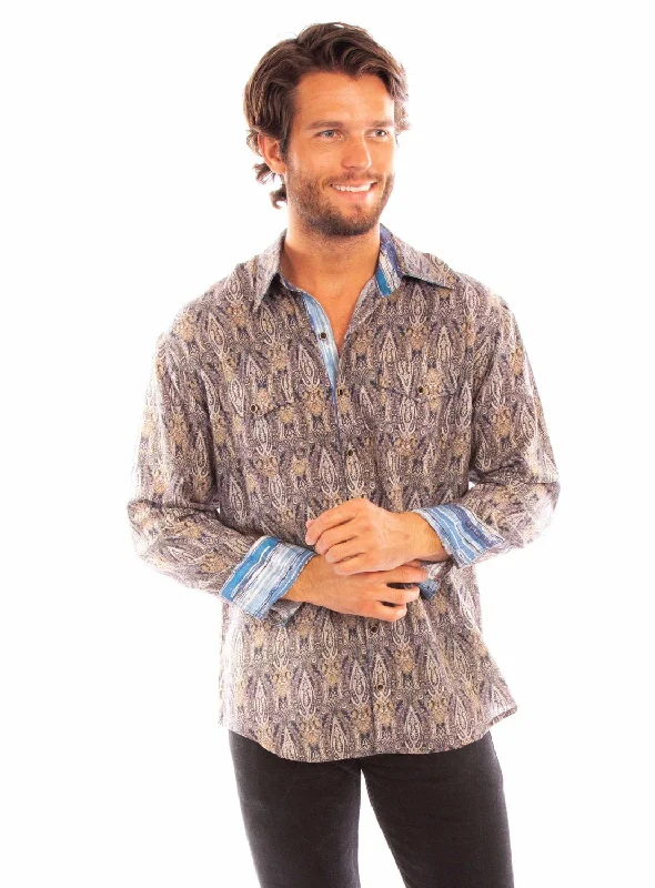 Men's Linen Blend Casual Shirts with Roll - Up Sleeves for a Summer Beach LookScully Mens Signature Paisley Navy 100% Tencel L/S Shirt Men's Linen Blend Casual Shirts with Roll - Up Sleeves for a Summer Beach LookScully Mens Signature Paisley Navy 100% Tencel L/S Shirt