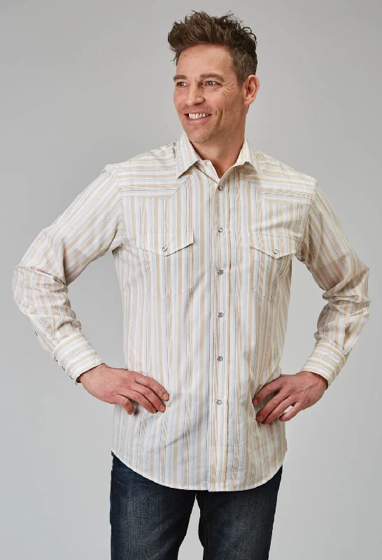 Plus Size Men's Striped Chambray Casual Shirts with a Spread Collar for a Preppy AppearanceRoper Mens 1961 Neutral Stripe White Poly/Cotton L/S Shirt Plus Size Men's Striped Chambray Casual Shirts with a Spread Collar for a Preppy AppearanceRoper Mens 1961 Neutral Stripe White Poly/Cotton L/S Shirt