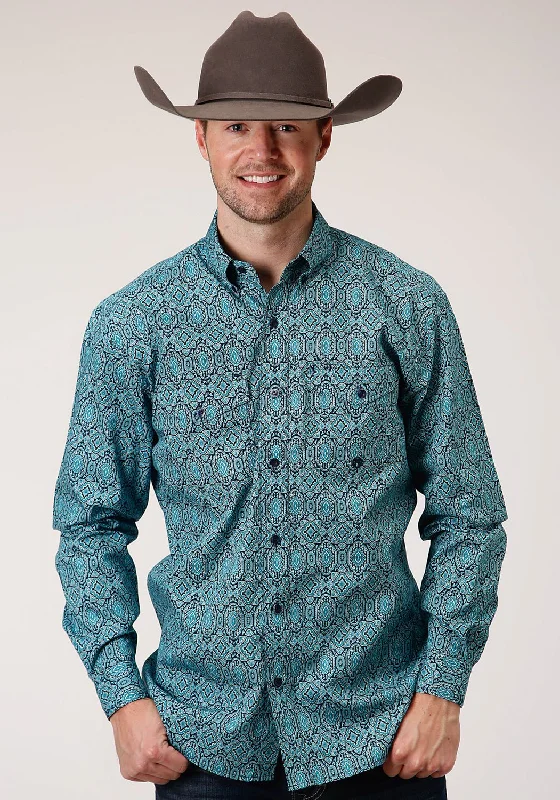 Men's Tailored Fit Checkered Casual Shirts in Multicolor for a Smart - Casual EnsembleRoper Mens Blue 100% Cotton Medallion Paisley BD L/S Btn Shirt Men's Tailored Fit Checkered Casual Shirts in Multicolor for a Smart - Casual EnsembleRoper Mens Blue 100% Cotton Medallion Paisley BD L/S Btn Shirt