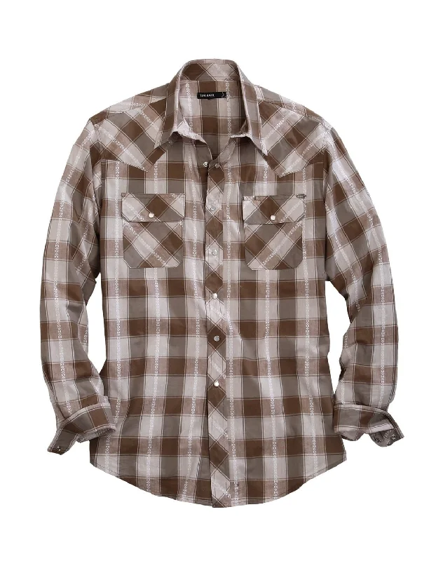 Men's Two - Tone Contrast Panel Casual Shirts in White and Navy for a Stylish and Eye - Catching DesignTin Haul Mens Grey 100% Cotton Buffalo Dobby L/S Shirt Men's Two - Tone Contrast Panel Casual Shirts in White and Navy for a Stylish and Eye - Catching DesignTin Haul Mens Grey 100% Cotton Buffalo Dobby L/S Shirt