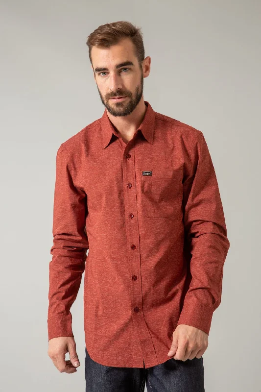 Men's Short - Sleeve Linen Casual Shirts in Light Khaki for a Breathable Summer OptionKimes Ranch Mens Linville Solid Red Cotton blend L/S Shirt Men's Short - Sleeve Linen Casual Shirts in Light Khaki for a Breathable Summer OptionKimes Ranch Mens Linville Solid Red Cotton blend L/S Shirt