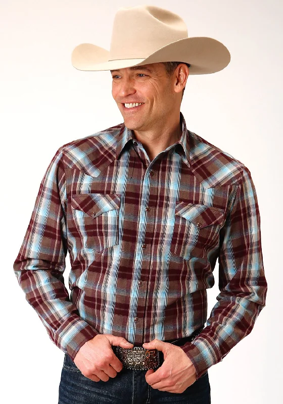 Men's Sustainable Recycled Material Casual Shirts for Eco - Conscious ConsumersRoper Mens Wine 100% Cotton Southwest Plaid L/S Shirt Men's Sustainable Recycled Material Casual Shirts for Eco - Conscious ConsumersRoper Mens Wine 100% Cotton Southwest Plaid L/S Shirt