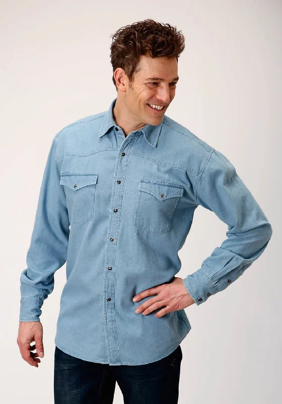 Men's Two - Tone Contrast Panel Casual Shirts in White and Navy for a Stylish and Eye - Catching DesignRoper Mens Light Blue 100% Cotton Denim BD L/S Western Shirt Men's Two - Tone Contrast Panel Casual Shirts in White and Navy for a Stylish and Eye - Catching DesignRoper Mens Light Blue 100% Cotton Denim BD L/S Western Shirt