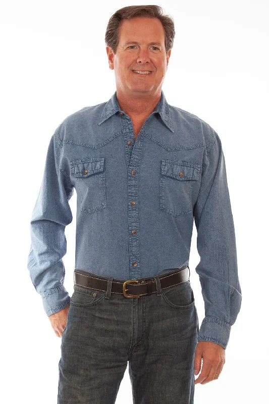 Men's Sustainable Recycled Material Casual Shirts for Eco - Conscious ConsumersScully Mens Lt Washed Denim 100% Cotton Western L/S Shirt Men's Sustainable Recycled Material Casual Shirts for Eco - Conscious ConsumersScully Mens Lt Washed Denim 100% Cotton Western L/S Shirt