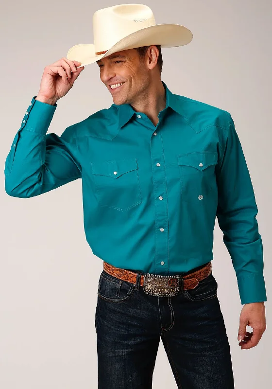 Men's Retro - Style Hawaiian Print Casual Shirts in Bold Patterns for a Tropical VacationRoper Mens Turquoise 100% Cotton Poplin Stretch L/S Tall Shirt Men's Retro - Style Hawaiian Print Casual Shirts in Bold Patterns for a Tropical VacationRoper Mens Turquoise 100% Cotton Poplin Stretch L/S Tall Shirt