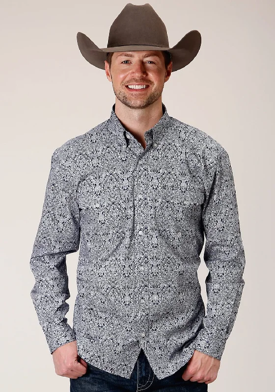Plus Size Men's Plaid Flannel Casual Shirts in Earth Tones for a Cozy Fall OutfitRoper Mens Blue 100% Cotton Crystal Medallion BD L/S Btn Shirt Plus Size Men's Plaid Flannel Casual Shirts in Earth Tones for a Cozy Fall OutfitRoper Mens Blue 100% Cotton Crystal Medallion BD L/S Btn Shirt