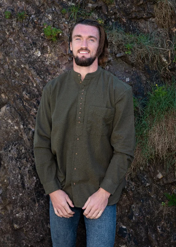 Plus Size Men's Striped Chambray Casual Shirts with a Spread Collar for a Preppy AppearanceCivilian Men's Shirt | Army Green Plus Size Men's Striped Chambray Casual Shirts with a Spread Collar for a Preppy AppearanceCivilian Men's Shirt | Army Green