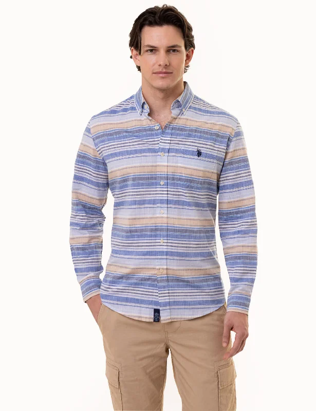 Plus Size Men's Plaid Flannel Casual Shirts in Earth Tones for a Cozy Fall OutfitLONG SLEEVE MULTI STRIPE POPLIN SHIRT Plus Size Men's Plaid Flannel Casual Shirts in Earth Tones for a Cozy Fall OutfitLONG SLEEVE MULTI STRIPE POPLIN SHIRT