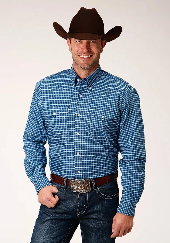 Men's Button - Down Oxford Casual Shirts in Crisp White for a Classic and Versatile StyleRoper Mens Blue 100% Cotton Oxford Check BD L/S Btn Shirt Men's Button - Down Oxford Casual Shirts in Crisp White for a Classic and Versatile StyleRoper Mens Blue 100% Cotton Oxford Check BD L/S Btn Shirt