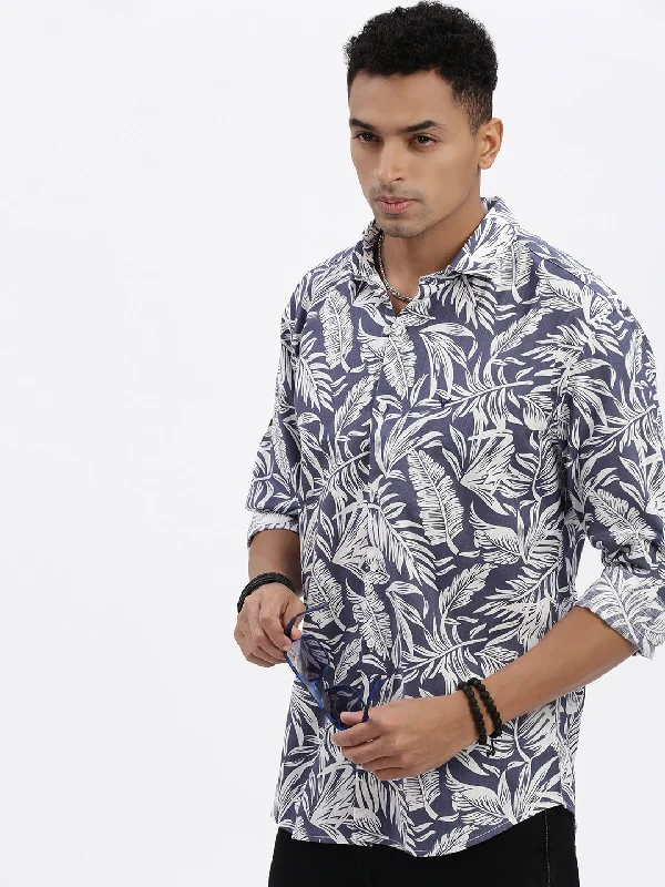 Men's Two - Tone Contrast Panel Casual Shirts in White and Navy for a Stylish and Eye - Catching DesignMen Blue Graphic Slim Fit Shirt Men's Two - Tone Contrast Panel Casual Shirts in White and Navy for a Stylish and Eye - Catching DesignMen Blue Graphic Slim Fit Shirt