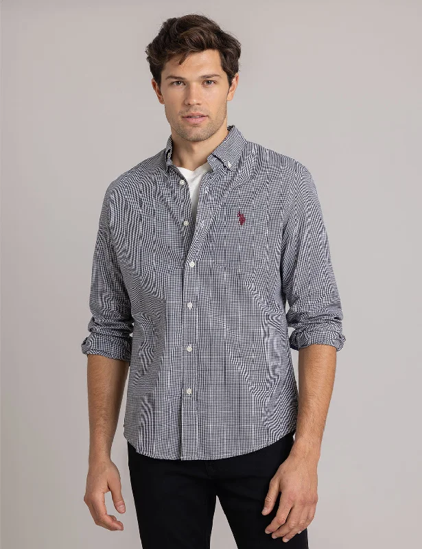 Men's Linen Blend Casual Shirts with Roll - Up Sleeves for a Summer Beach LookGINGHAM POPLIN LONG SLEEVE SHIRT Men's Linen Blend Casual Shirts with Roll - Up Sleeves for a Summer Beach LookGINGHAM POPLIN LONG SLEEVE SHIRT