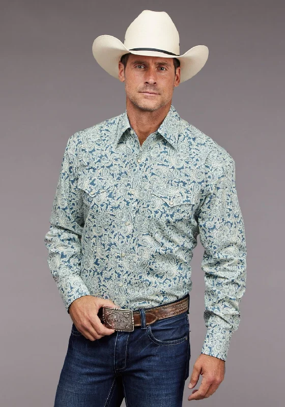 Men's Two - Tone Contrast Panel Casual Shirts in White and Navy for a Stylish and Eye - Catching DesignStetson Mens 2034 Tonal Paisley Blue 100% Cotton L/S Shirt Men's Two - Tone Contrast Panel Casual Shirts in White and Navy for a Stylish and Eye - Catching DesignStetson Mens 2034 Tonal Paisley Blue 100% Cotton L/S Shirt