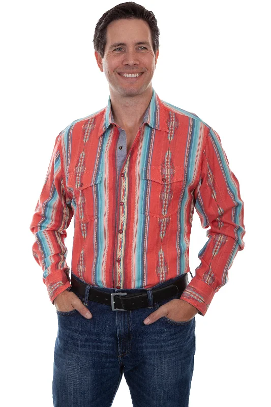 Men's Retro - Style Hawaiian Print Casual Shirts in Bold Patterns for a Tropical VacationScully Mens Coral 100% Cotton Southwest L/S Shirt Men's Retro - Style Hawaiian Print Casual Shirts in Bold Patterns for a Tropical VacationScully Mens Coral 100% Cotton Southwest L/S Shirt
