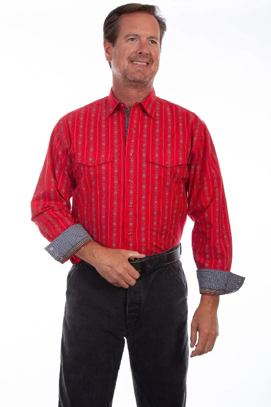 Men's Embroidered Detail Casual Shirts in Beige for a Touch of EleganceScully Mens Skull Stripe Red 100% Cotton L/S Shirt Men's Embroidered Detail Casual Shirts in Beige for a Touch of EleganceScully Mens Skull Stripe Red 100% Cotton L/S Shirt