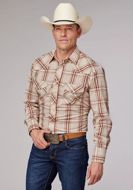 Men's Tailored Fit Checkered Casual Shirts in Multicolor for a Smart - Casual EnsembleRoper Mens 2063 Tall Plaid Tan/Cream Cotton Blend L/S Shirt Men's Tailored Fit Checkered Casual Shirts in Multicolor for a Smart - Casual EnsembleRoper Mens 2063 Tall Plaid Tan/Cream Cotton Blend L/S Shirt
