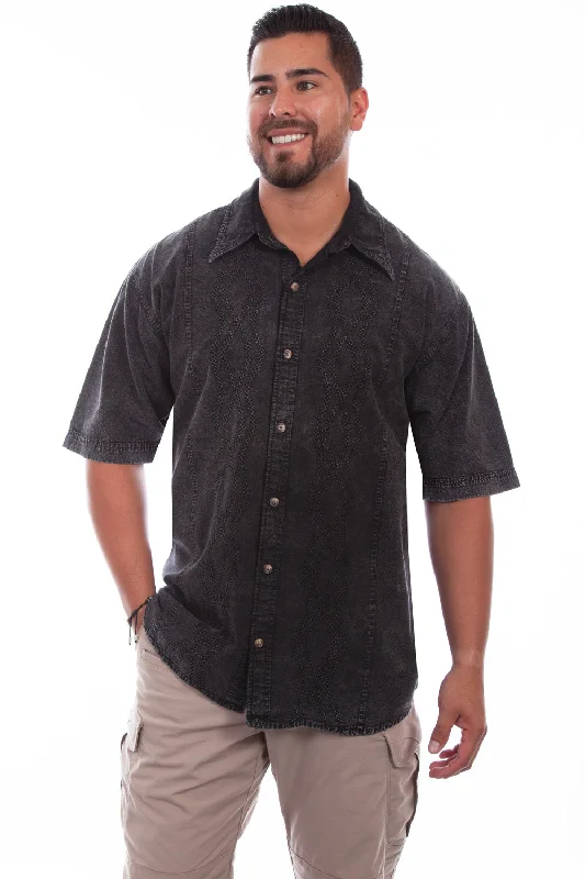 Plus Size Men's Striped Chambray Casual Shirts with a Spread Collar for a Preppy AppearanceScully Mens Distressed Black 100% Cotton Trac S/S Shirt Plus Size Men's Striped Chambray Casual Shirts with a Spread Collar for a Preppy AppearanceScully Mens Distressed Black 100% Cotton Trac S/S Shirt