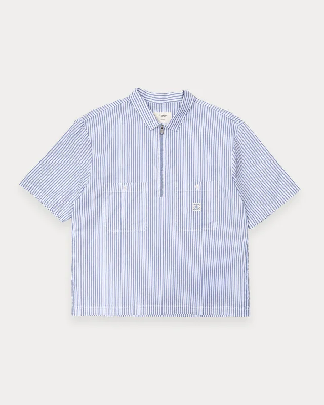 Men's Sustainable Recycled Material Casual Shirts for Eco - Conscious ConsumersParts & Service Half Zip Work Shirt - Hickory Stripe Men's Sustainable Recycled Material Casual Shirts for Eco - Conscious ConsumersParts & Service Half Zip Work Shirt - Hickory Stripe