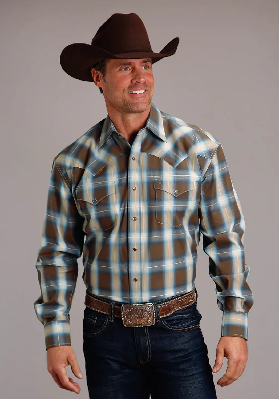 Men's Moisture - Wicking Performance Fabric Casual Shirts for Outdoor ActivitiesStetson Mens Sierra Plaid Brown 100% Cotton L/S Shirt Men's Moisture - Wicking Performance Fabric Casual Shirts for Outdoor ActivitiesStetson Mens Sierra Plaid Brown 100% Cotton L/S Shirt