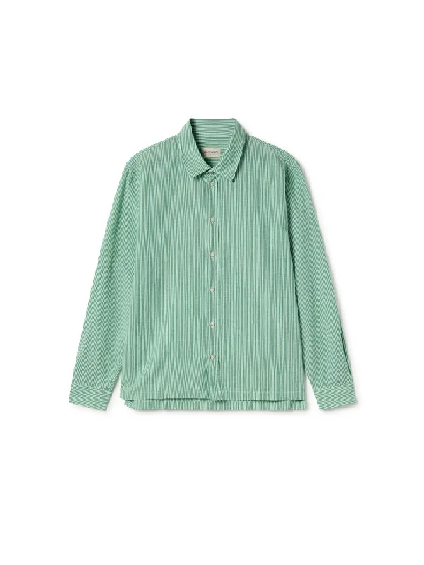 Men's Sustainable Recycled Material Casual Shirts for Eco - Conscious ConsumersIldefonso - Green Stripes Men's Sustainable Recycled Material Casual Shirts for Eco - Conscious ConsumersIldefonso - Green Stripes