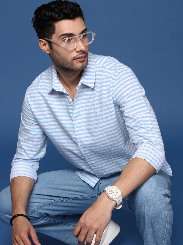 Men's Sustainable Recycled Material Casual Shirts for Eco - Conscious ConsumersMen Checked Blue Slim Fit Shirt Men's Sustainable Recycled Material Casual Shirts for Eco - Conscious ConsumersMen Checked Blue Slim Fit Shirt