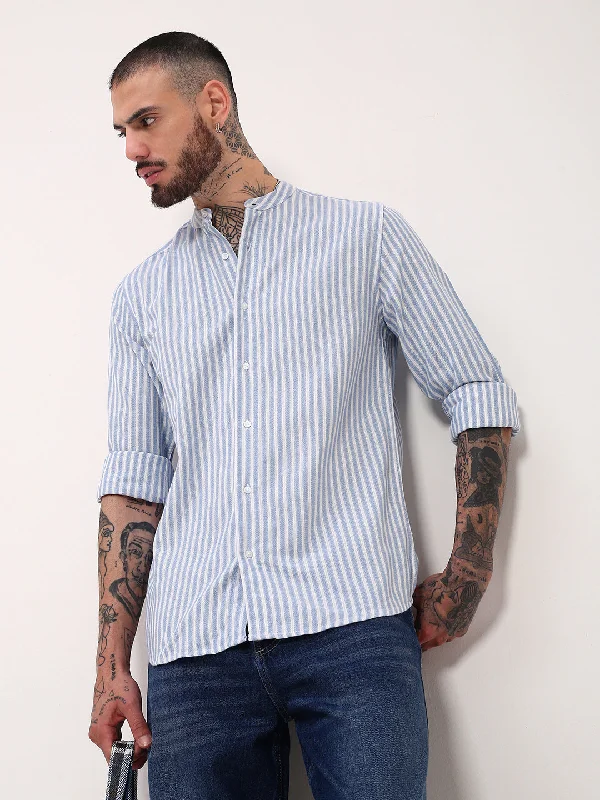 Plus Size Men's Plaid Flannel Casual Shirts in Earth Tones for a Cozy Fall OutfitMen Blue Striped Slim Fit Shirt Plus Size Men's Plaid Flannel Casual Shirts in Earth Tones for a Cozy Fall OutfitMen Blue Striped Slim Fit Shirt