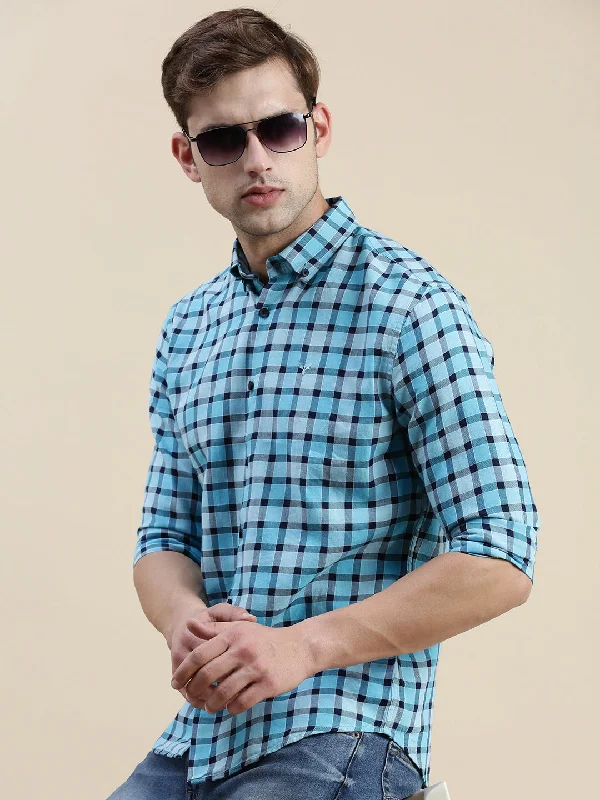 Men's Button - Down Oxford Casual Shirts in Crisp White for a Classic and Versatile StyleMen Blue Checked Casual Shirt Men's Button - Down Oxford Casual Shirts in Crisp White for a Classic and Versatile StyleMen Blue Checked Casual Shirt