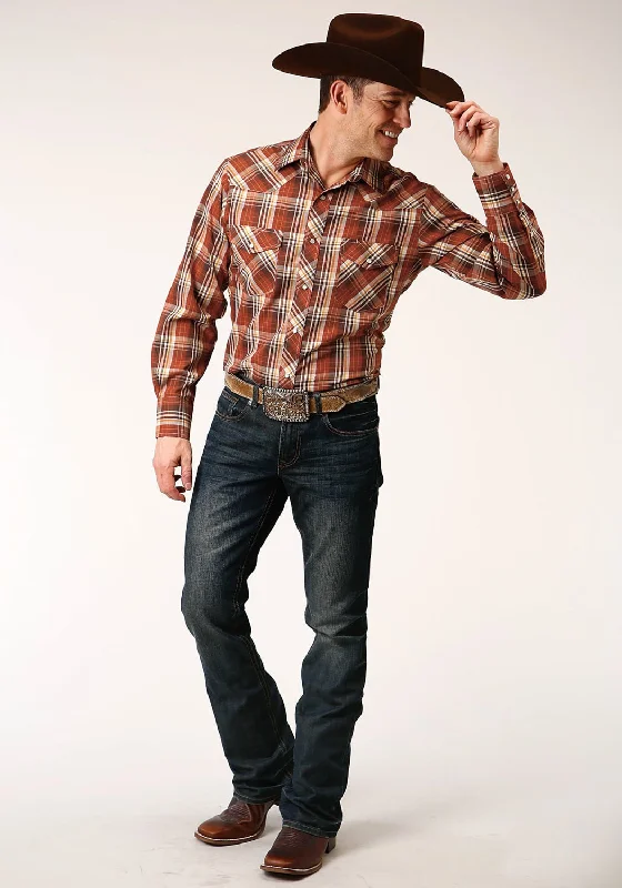 Men's Sustainable Recycled Material Casual Shirts for Eco - Conscious ConsumersRoper Mens Rust/Cream Cotton Blend Plaid L/S 55/45 Shirt Men's Sustainable Recycled Material Casual Shirts for Eco - Conscious ConsumersRoper Mens Rust/Cream Cotton Blend Plaid L/S 55/45 Shirt