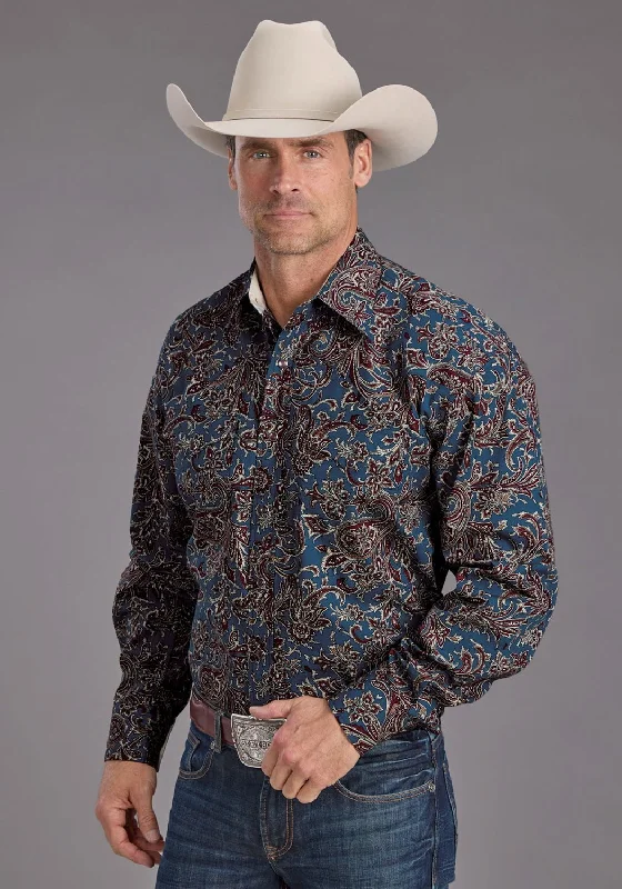 Men's Two - Tone Contrast Panel Casual Shirts in White and Navy for a Stylish and Eye - Catching DesignStetson Mens Vintage Blue Paisley Blue 100% Cotton L/S Shirt Men's Two - Tone Contrast Panel Casual Shirts in White and Navy for a Stylish and Eye - Catching DesignStetson Mens Vintage Blue Paisley Blue 100% Cotton L/S Shirt