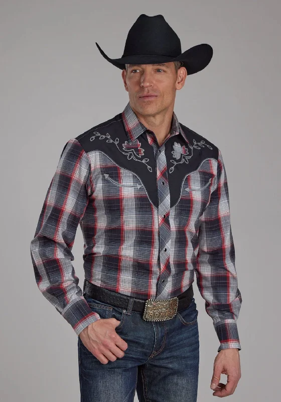 Men's Organic Cotton Casual Shirts with a Soft Handfeel for Everyday ComfortRoper Mens Leaf Plaid Black/Grey Cotton Blend L/S Shirt Men's Organic Cotton Casual Shirts with a Soft Handfeel for Everyday ComfortRoper Mens Leaf Plaid Black/Grey Cotton Blend L/S Shirt