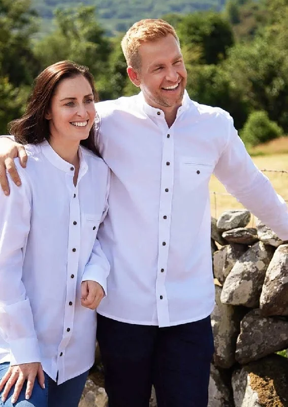 Men's Button - Down Oxford Casual Shirts in Crisp White for a Classic and Versatile StyleMen's Comfort Cotton Grandfather Shirt | Optic White Men's Button - Down Oxford Casual Shirts in Crisp White for a Classic and Versatile StyleMen's Comfort Cotton Grandfather Shirt | Optic White