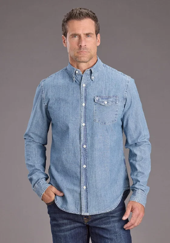 Men's Linen Blend Casual Shirts with Roll - Up Sleeves for a Summer Beach LookStetson Mens Chambray 1 Pocket Blue 100% Cotton 1 Pkt L/S Shirt Men's Linen Blend Casual Shirts with Roll - Up Sleeves for a Summer Beach LookStetson Mens Chambray 1 Pocket Blue 100% Cotton 1 Pkt L/S Shirt