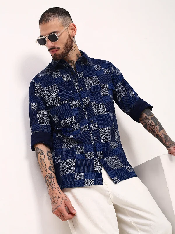 Men's Tailored Fit Checkered Casual Shirts in Multicolor for a Smart - Casual EnsembleMen Blue Geometric Shacket Men's Tailored Fit Checkered Casual Shirts in Multicolor for a Smart - Casual EnsembleMen Blue Geometric Shacket