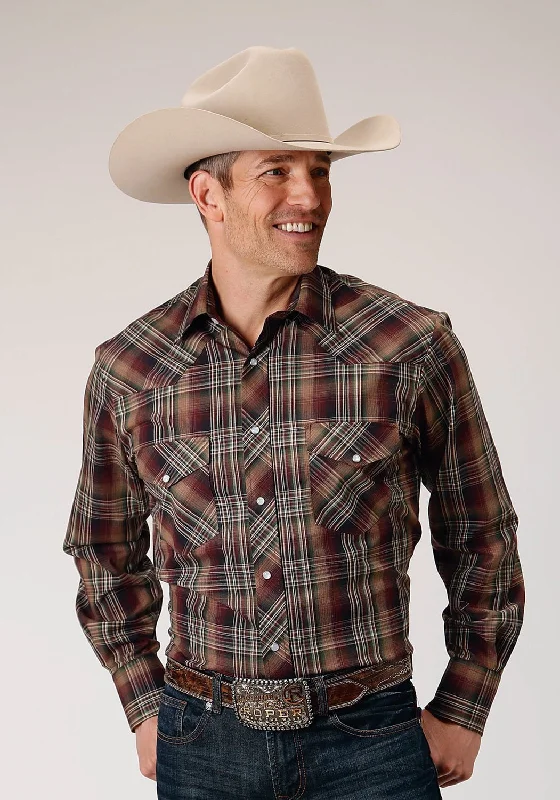 Men's Two - Tone Contrast Panel Casual Shirts in White and Navy for a Stylish and Eye - Catching DesignRoper Mens Green Plaid Multi Brown Cotton Blend L/S Shirt Men's Two - Tone Contrast Panel Casual Shirts in White and Navy for a Stylish and Eye - Catching DesignRoper Mens Green Plaid Multi Brown Cotton Blend L/S Shirt