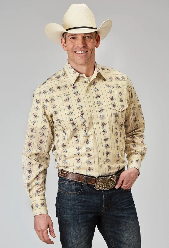Men's Short - Sleeve Linen Casual Shirts in Light Khaki for a Breathable Summer OptionRoper Mens Floral Stripe Yellow Cotton Blend L/S Shirt Men's Short - Sleeve Linen Casual Shirts in Light Khaki for a Breathable Summer OptionRoper Mens Floral Stripe Yellow Cotton Blend L/S Shirt