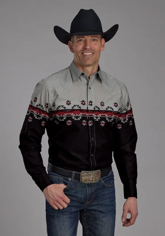 Men's Tailored Fit Checkered Casual Shirts in Multicolor for a Smart - Casual EnsembleRoper Mens Ombre Aztec Border Black/Grey 100% Cotton L/S Shirt Men's Tailored Fit Checkered Casual Shirts in Multicolor for a Smart - Casual EnsembleRoper Mens Ombre Aztec Border Black/Grey 100% Cotton L/S Shirt