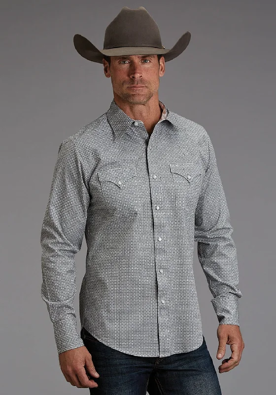 Men's Slim - Fit Printed Floral Casual Shirts in Pastel Colors for a Spring - Inspired VibeStetson Mens Reflection Geo Grey 100% Cotton L/S Shirt Men's Slim - Fit Printed Floral Casual Shirts in Pastel Colors for a Spring - Inspired VibeStetson Mens Reflection Geo Grey 100% Cotton L/S Shirt