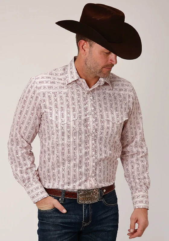 Men's Button - Down Oxford Casual Shirts in Crisp White for a Classic and Versatile StyleRoper Mens Wine/Cream Cotton Blend Wallpaper L/S Shirt Men's Button - Down Oxford Casual Shirts in Crisp White for a Classic and Versatile StyleRoper Mens Wine/Cream Cotton Blend Wallpaper L/S Shirt
