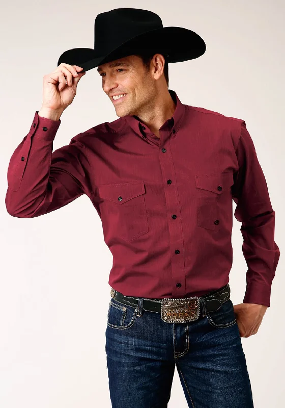 Men's Retro - Style Hawaiian Print Casual Shirts in Bold Patterns for a Tropical VacationRoper Mens Solid Red 100% Cotton Black Fill BD L/S Btn Shirt Men's Retro - Style Hawaiian Print Casual Shirts in Bold Patterns for a Tropical VacationRoper Mens Solid Red 100% Cotton Black Fill BD L/S Btn Shirt