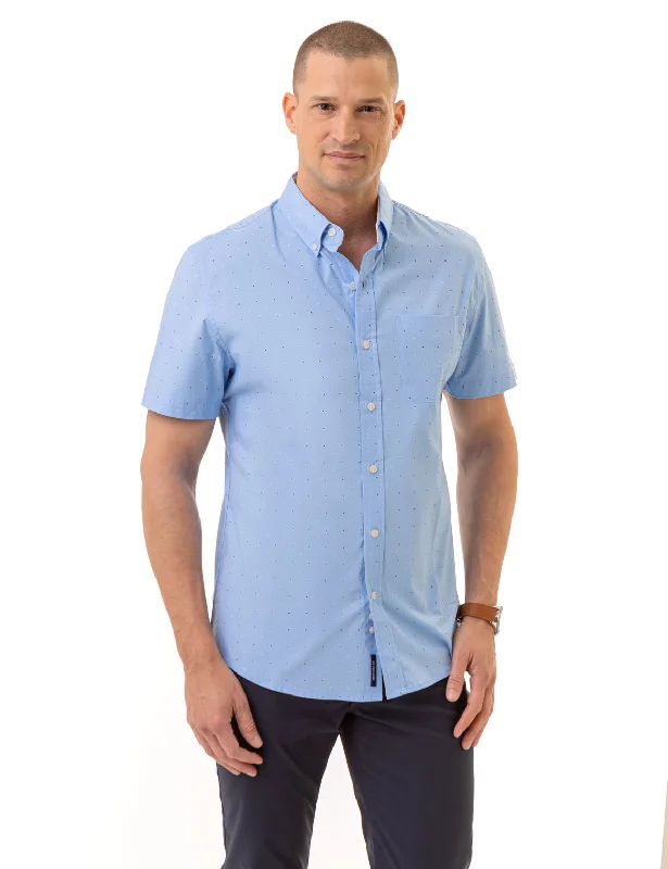 Plus Size Men's Striped Chambray Casual Shirts with a Spread Collar for a Preppy AppearanceDOT PRINT POPLIN SHORT SLEEVE SHIRT Plus Size Men's Striped Chambray Casual Shirts with a Spread Collar for a Preppy AppearanceDOT PRINT POPLIN SHORT SLEEVE SHIRT
