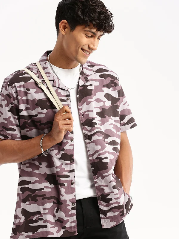 Men's Long - Line Oversized Casual Shirts in Dark Gray for a Relaxed and Modern LookMen Lavender Cuban Collar Camouflage Shirt Men's Long - Line Oversized Casual Shirts in Dark Gray for a Relaxed and Modern LookMen Lavender Cuban Collar Camouflage Shirt