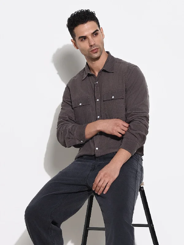 Men's Embroidered Detail Casual Shirts in Beige for a Touch of EleganceMen Grey Solid Shirt Men's Embroidered Detail Casual Shirts in Beige for a Touch of EleganceMen Grey Solid Shirt