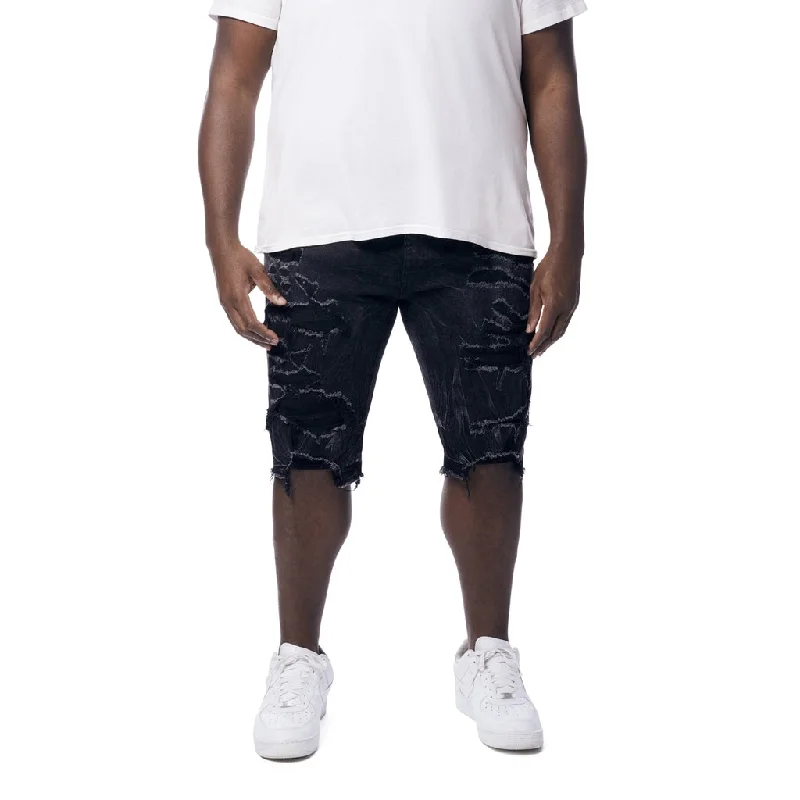 Men's ripped denim shorts for a trendy streetwear aestheticBig and Tall - Distressed Rip & Repair Jean Shorts - Black Matrix