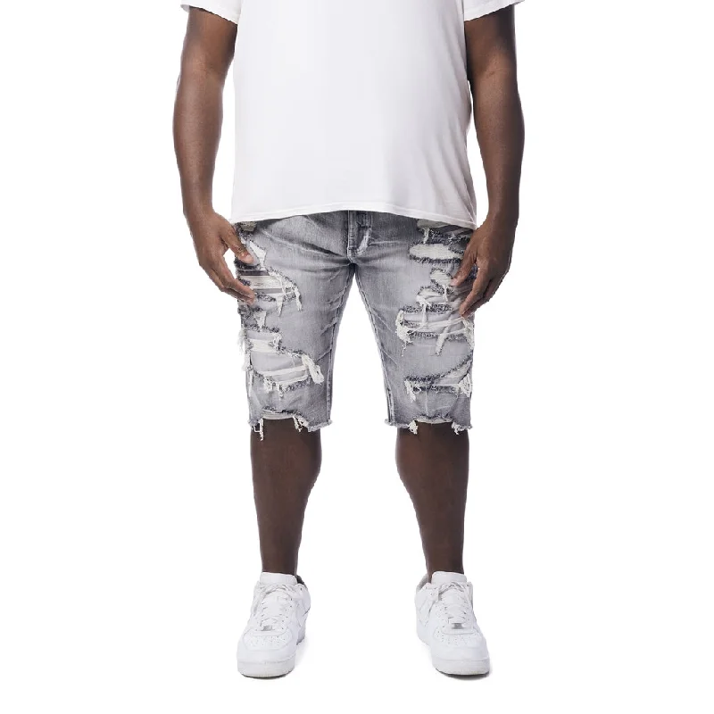 Men's elastic waistband lounge shorts for lazy weekends at homeBig and Tall - Distressed Rip & Repair Jean Shorts - Union Grey Men's elastic waistband lounge shorts for lazy weekends at homeBig and Tall - Distressed Rip & Repair Jean Shorts - Union Grey