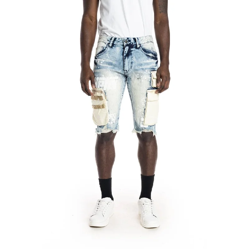 Men's wide - leg linen blend shorts for a relaxed beachside vibeBig and Tall - Utility Fashion Jean Shorts - Harvey Blue Men's wide - leg linen blend shorts for a relaxed beachside vibeBig and Tall - Utility Fashion Jean Shorts - Harvey Blue